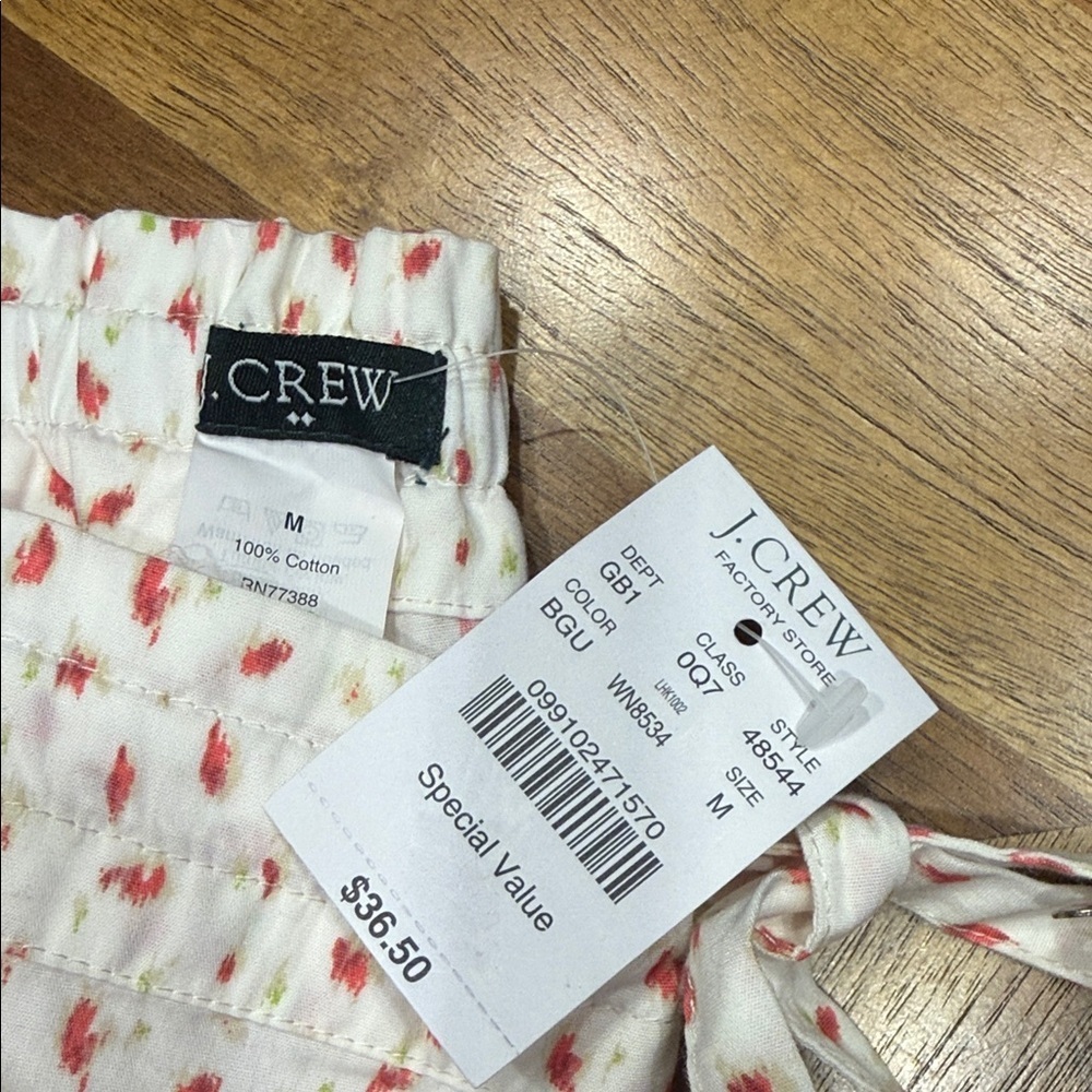 J. Crew White Pajama Pants with Red Floral Print - Picture 2 of 2